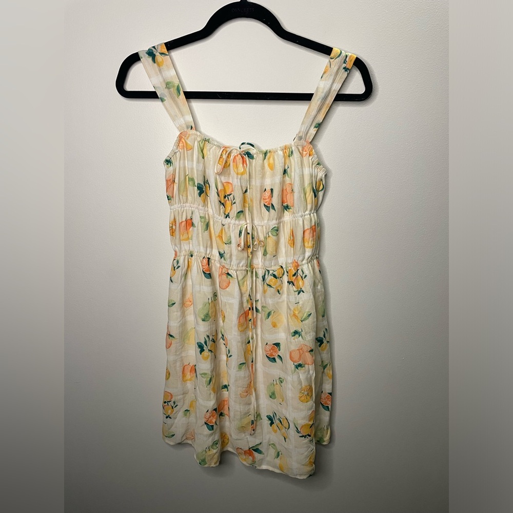 NWT Abercrombie & Fitch Citrus Print Tie Front Tiered Peasant Dress Cottagecore